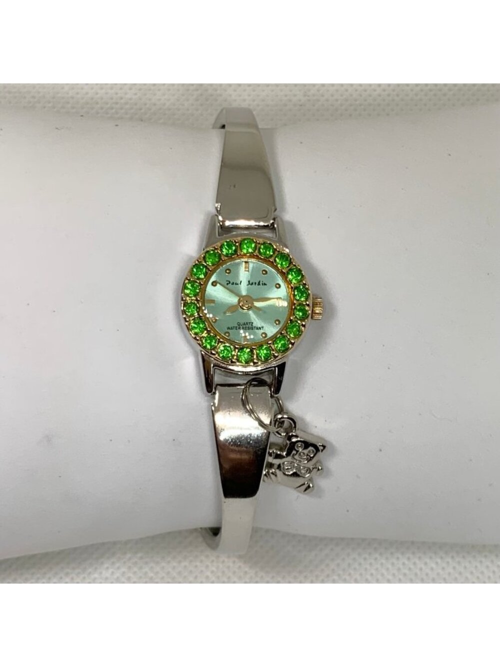 Paul Jardin women’s watch silver gold tone green dial 19mm up to 8” running